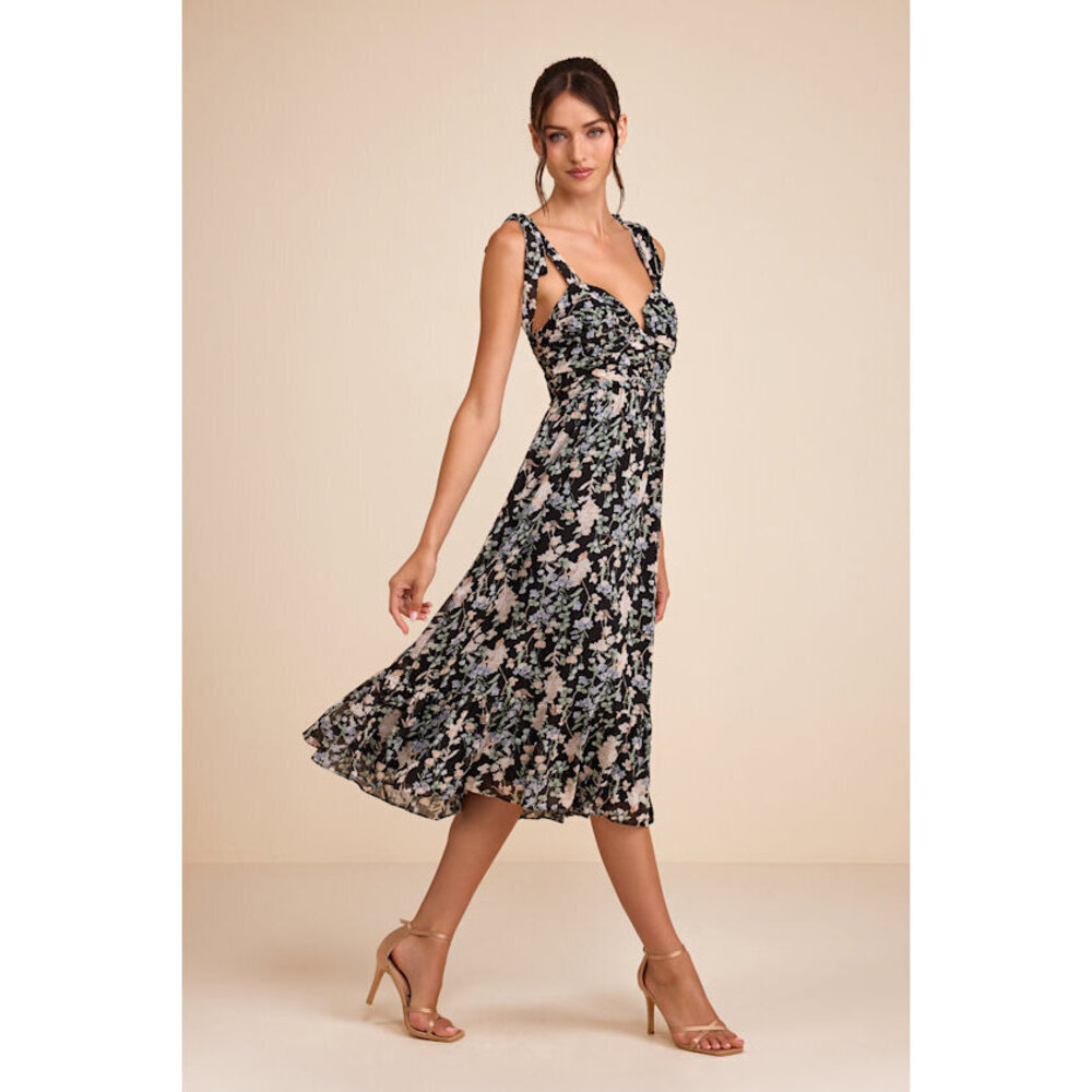 Lulus Lush Loveliness Black Floral Lurex Tie-strap Midi Dress - Size XL